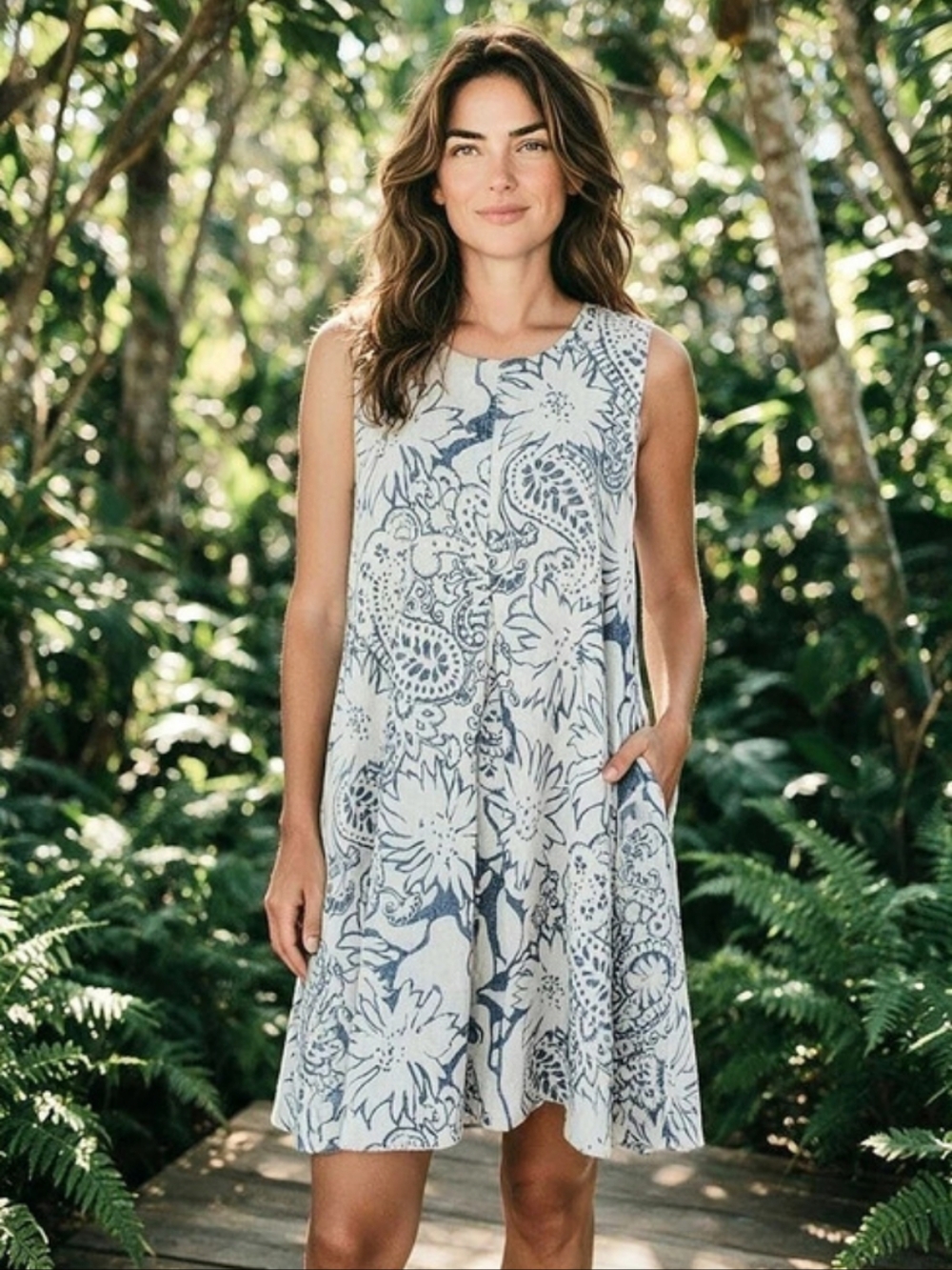 Spighe Di Lino Floral Linen Cotton Mini Dress Size Medium Like New